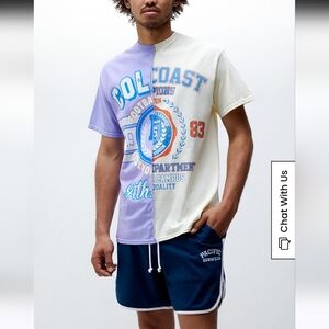 Pacsun Collegiate Split T-Shirt Purple and Ivory College Football Sports Mens S